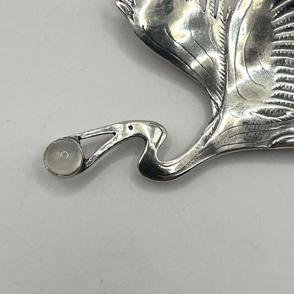 Vintage Sterling Silver Flying Blue Heron Stork Pendant Necklace Handcrafted - Picture 11 of 15